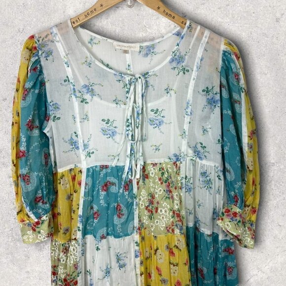 LOVESHACKFANCY Patchwork Tiered Maxi Dress Bohemian Floral Print Bex Size Small - Picture 4 of 12
